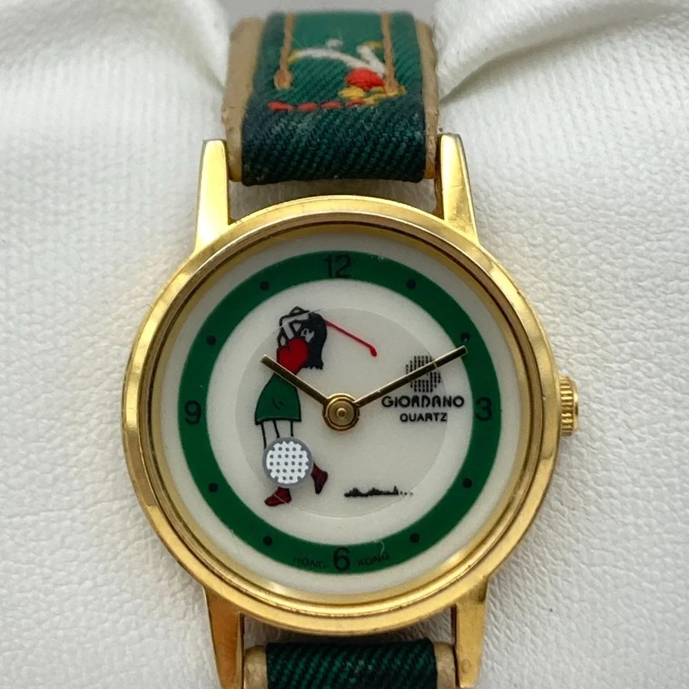 Vintage Giordano Women's Watch Golf Gold Tone Rotating Ball New Battery SMALL 7
